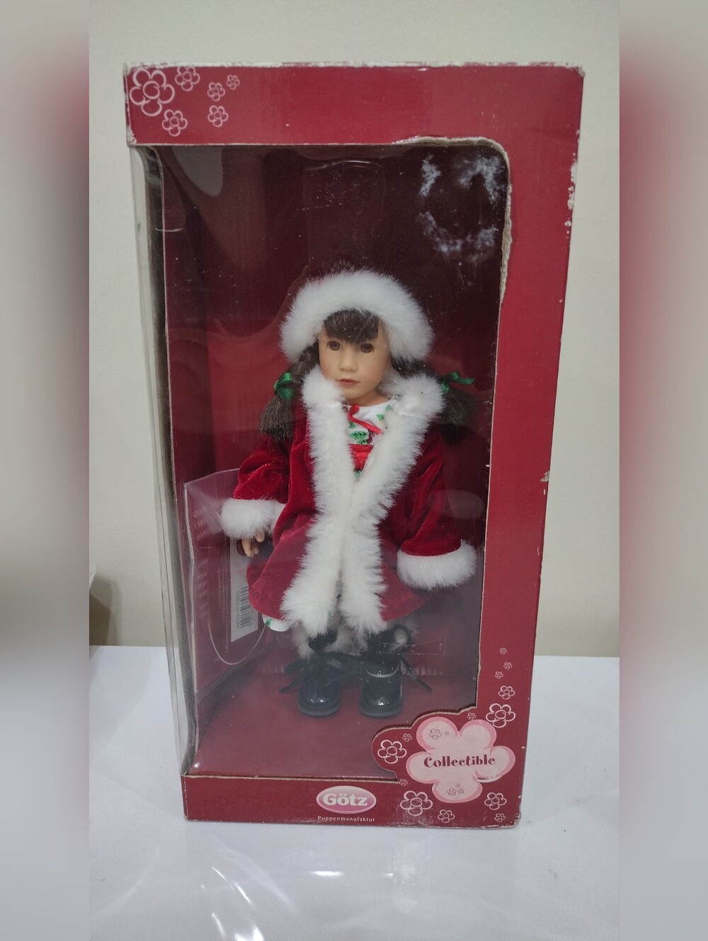 Gots  Vintage Collectible Girl Doll in Red Holiday Coat By Puppen Manufactured